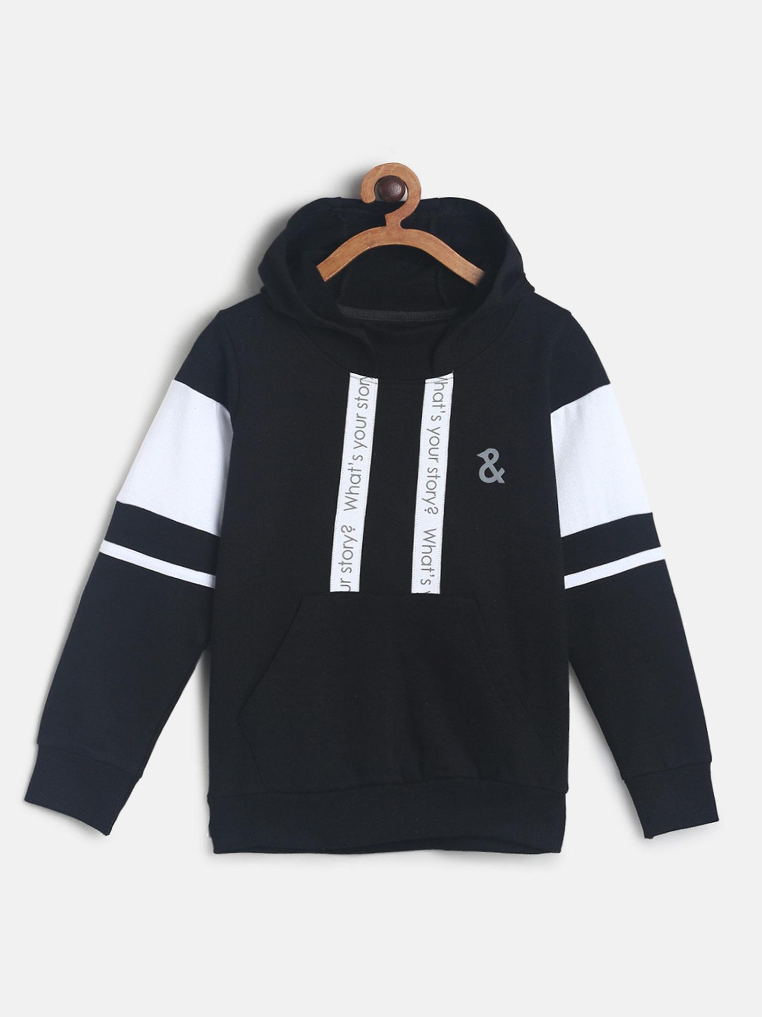 boys black cotton poly printed hoodies