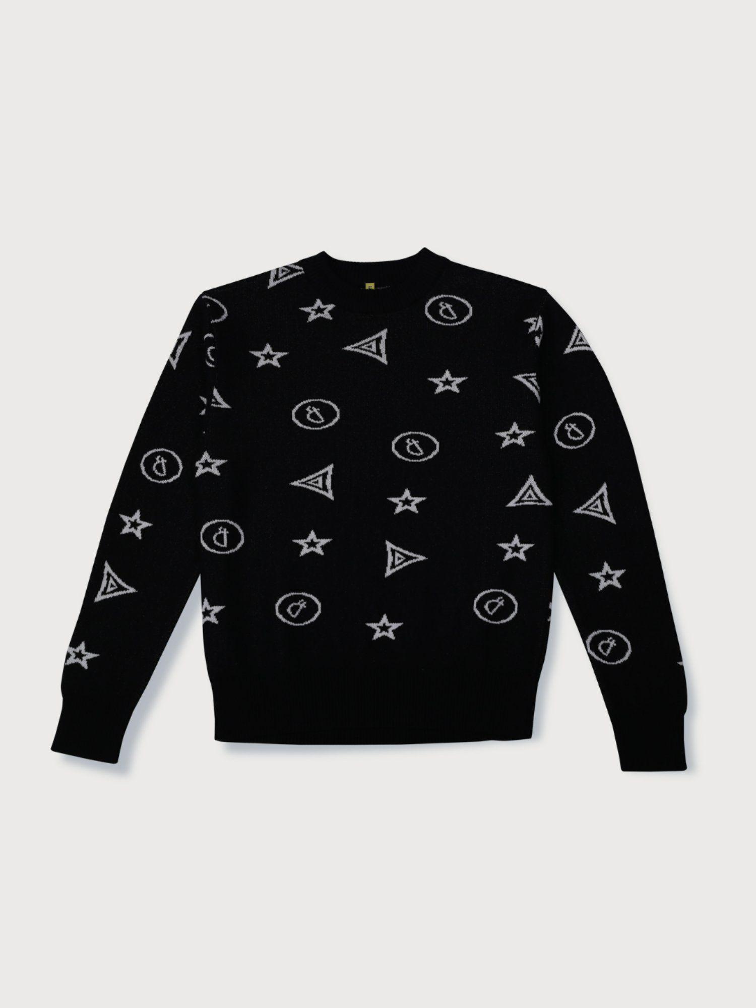 boys black cotton printed sweater