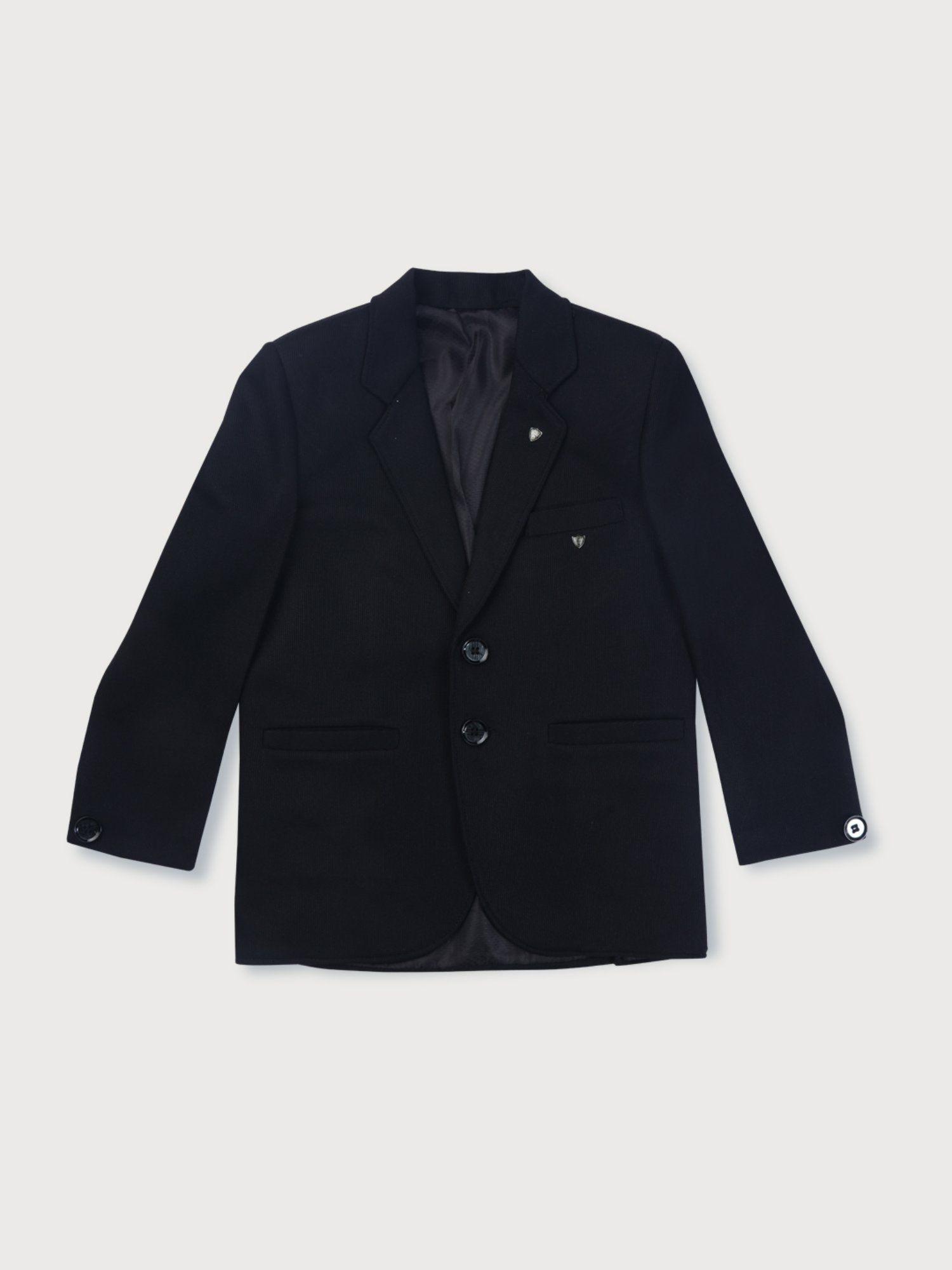 boys black cotton solid blazer