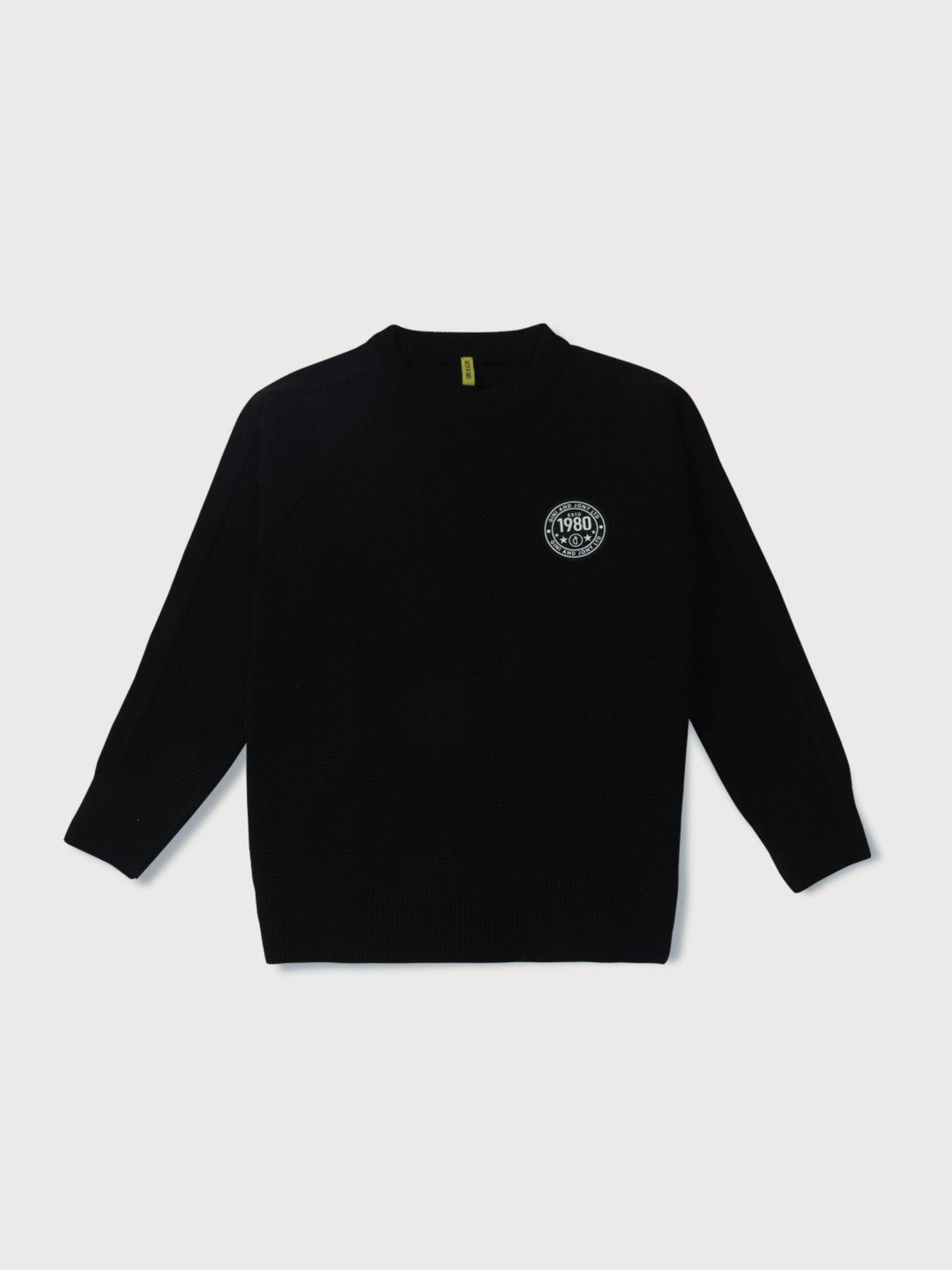 boys black cotton solid sweater