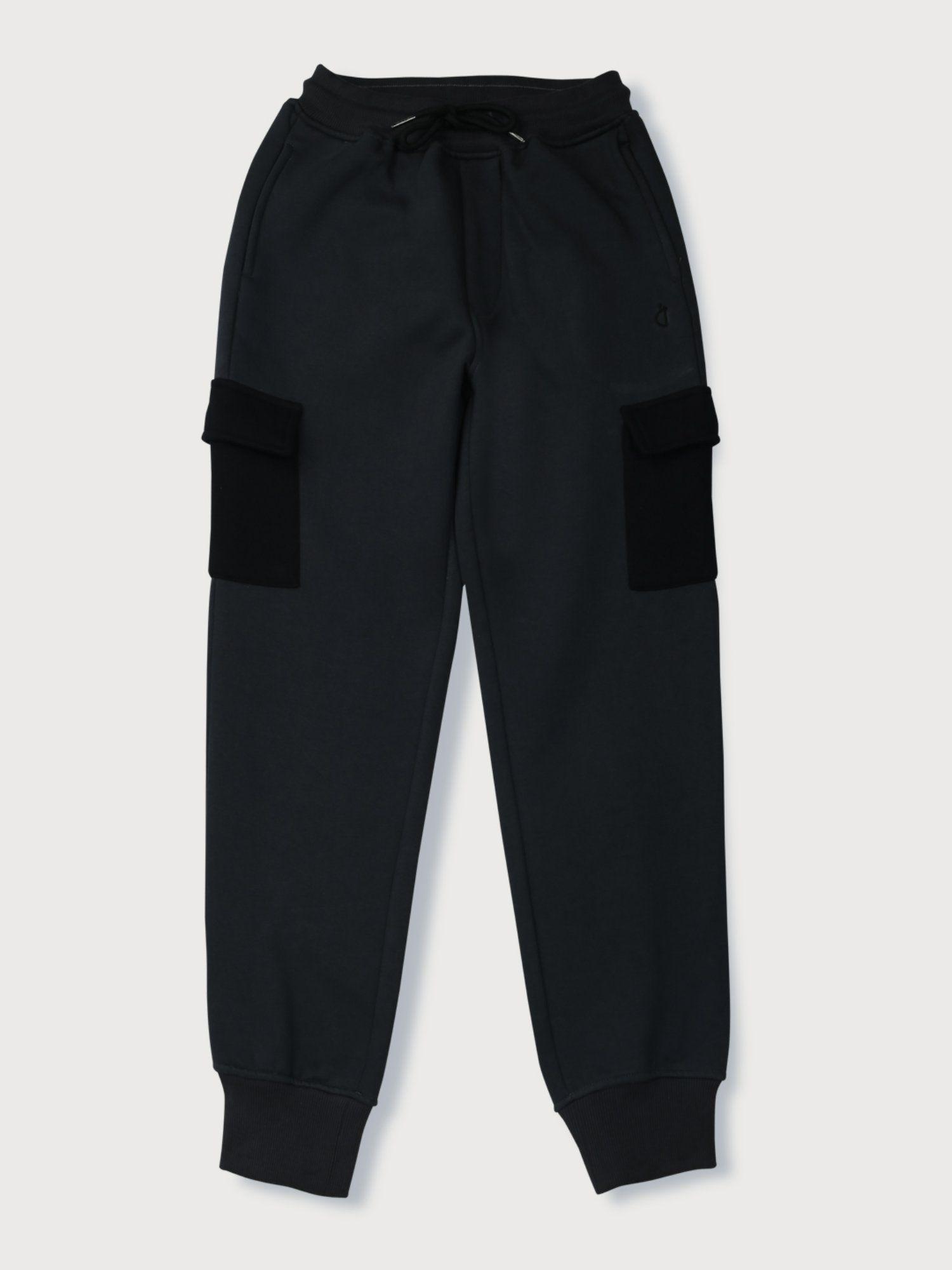 boys black cotton solid trackpant
