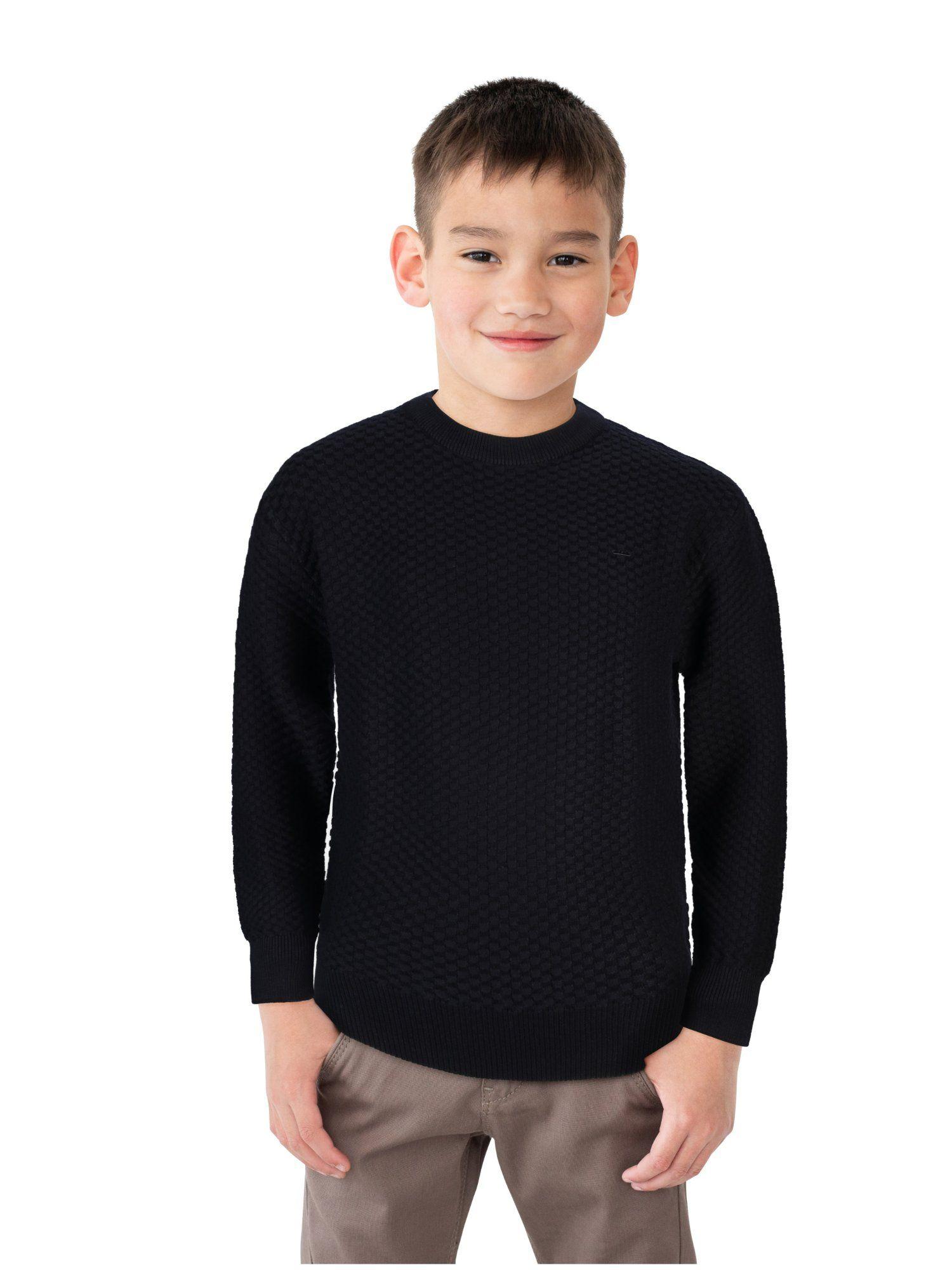 boys black cotton woven sweater