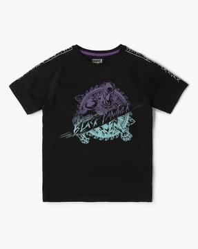boys black panther print round-neck t-shirt