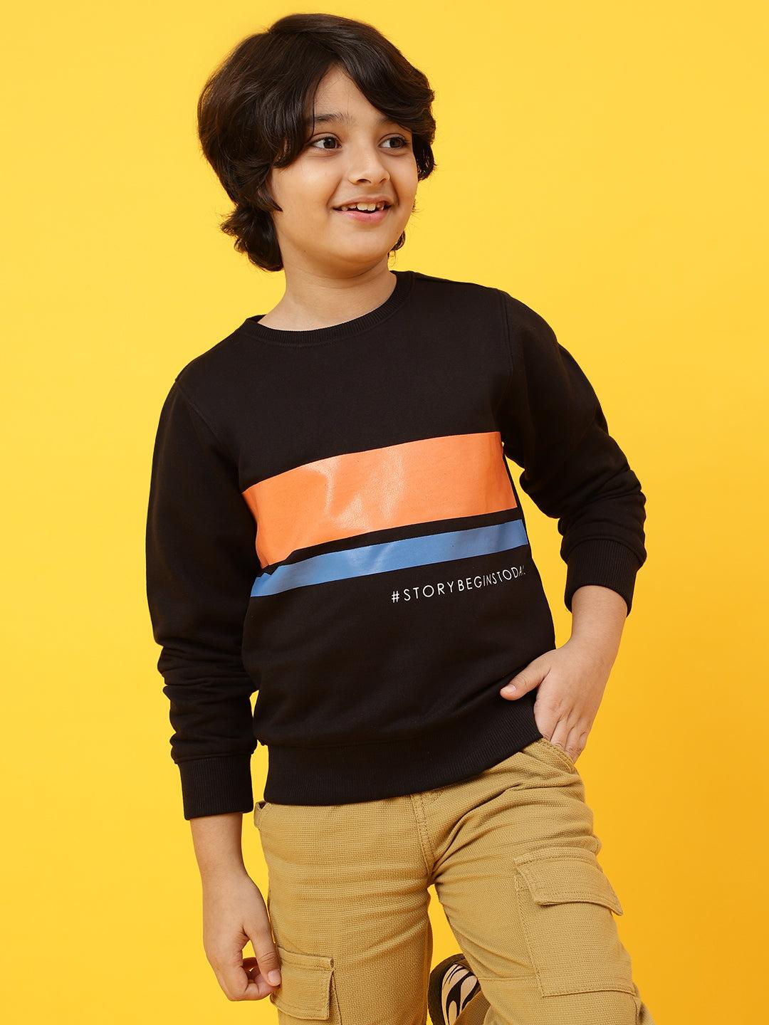 boys black poly cotton printed sweatshirt