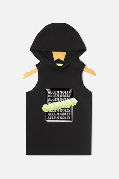 boys black regular fit graphic print hooded neck vest