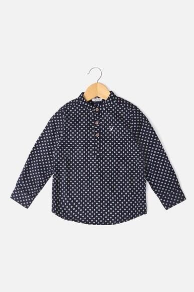 boys black regular fit print casual shirt