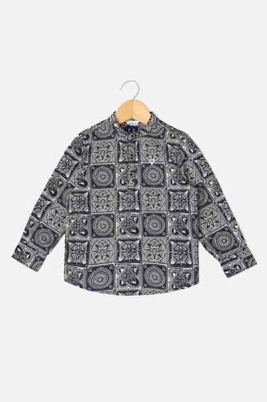 boys black regular fit print casual shirt