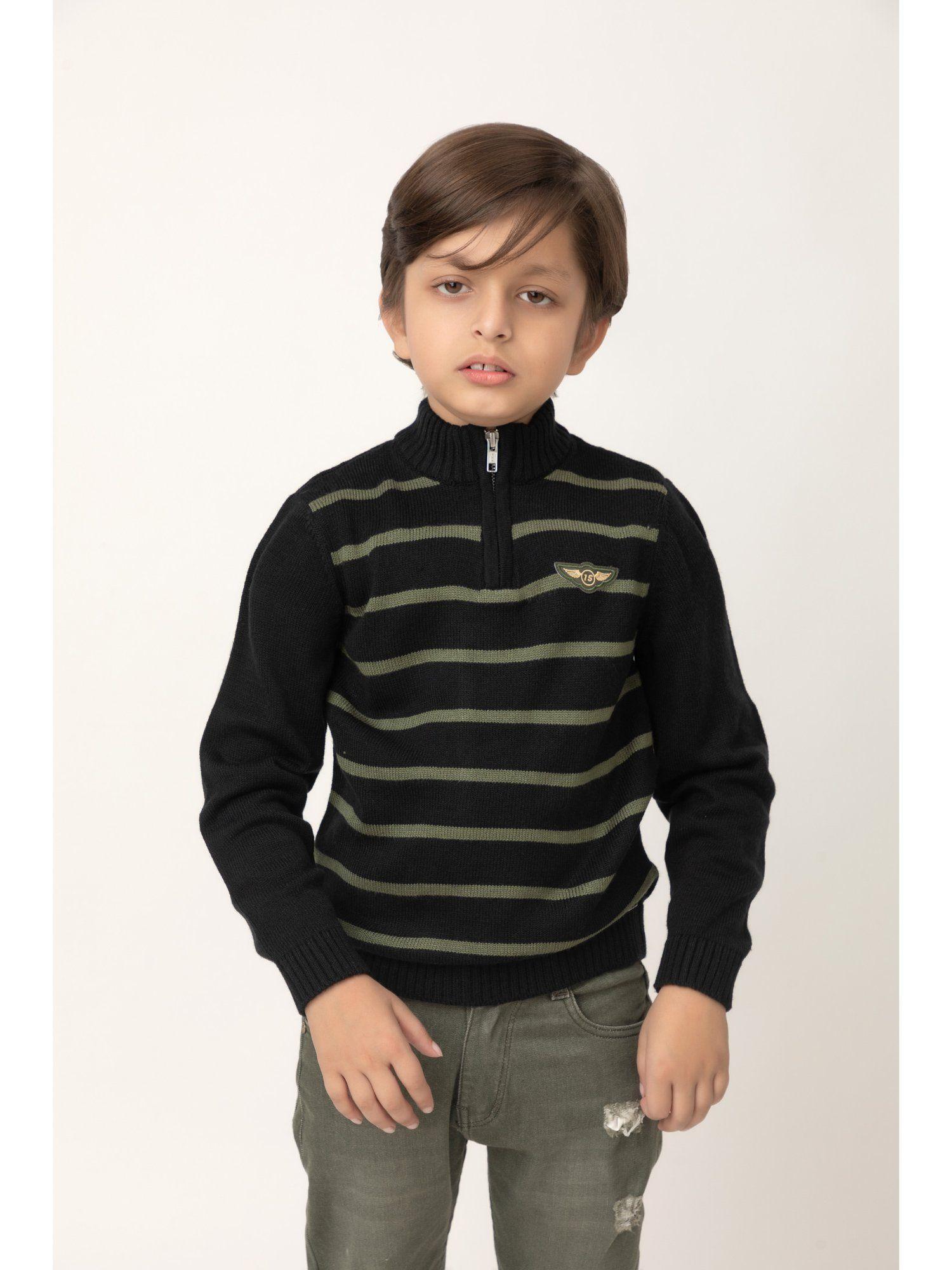boys black stripes full sleeves high neck sweater