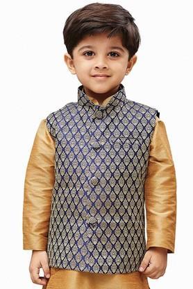 boys blue and gold silk blend nehru jacket - blue