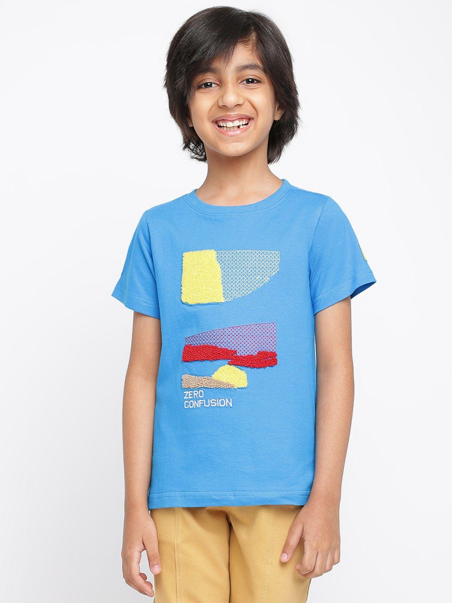 boys blue cotton embroidered t-shirt