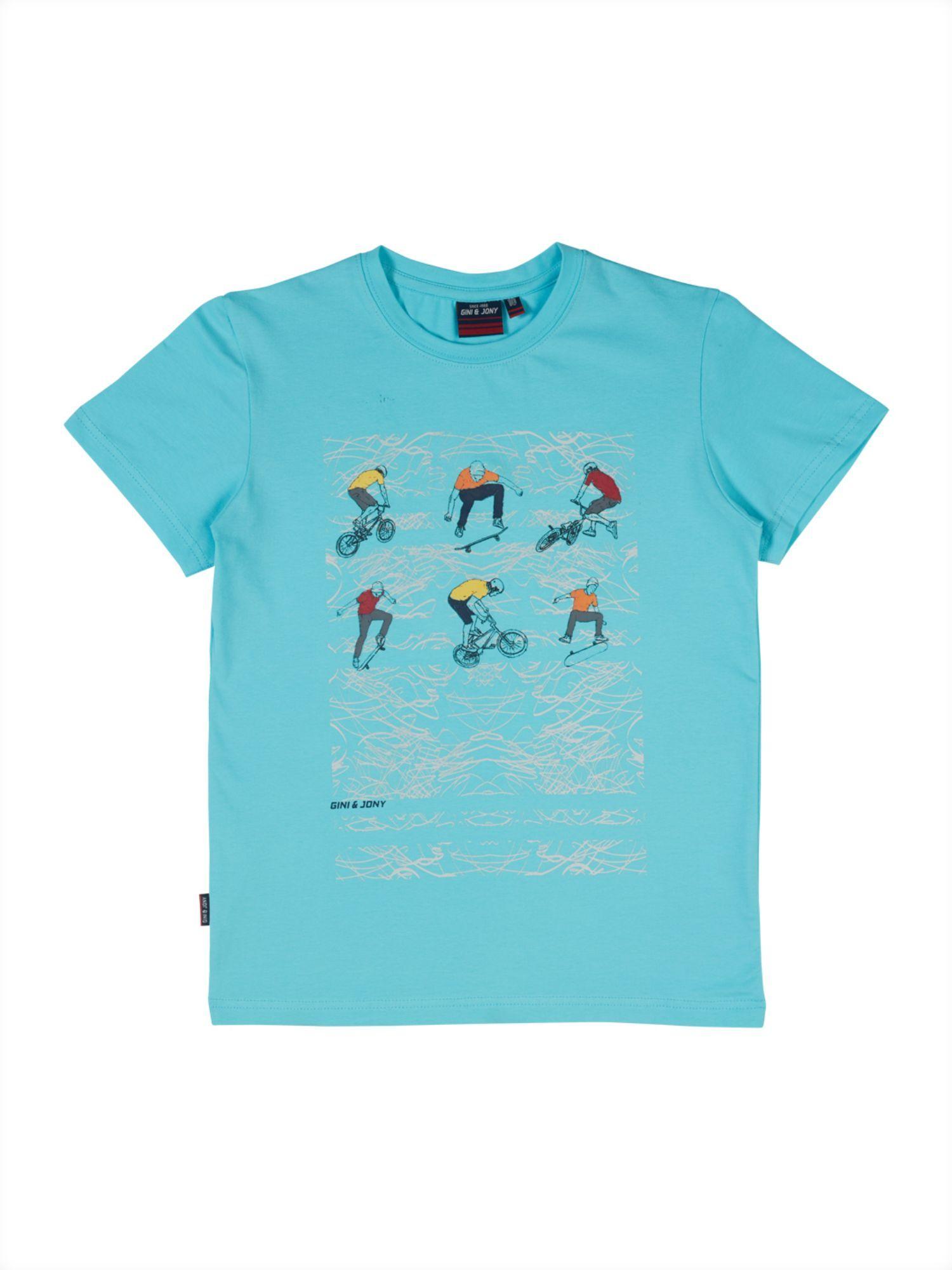 boys blue cotton graphic t-shirt half sleeves