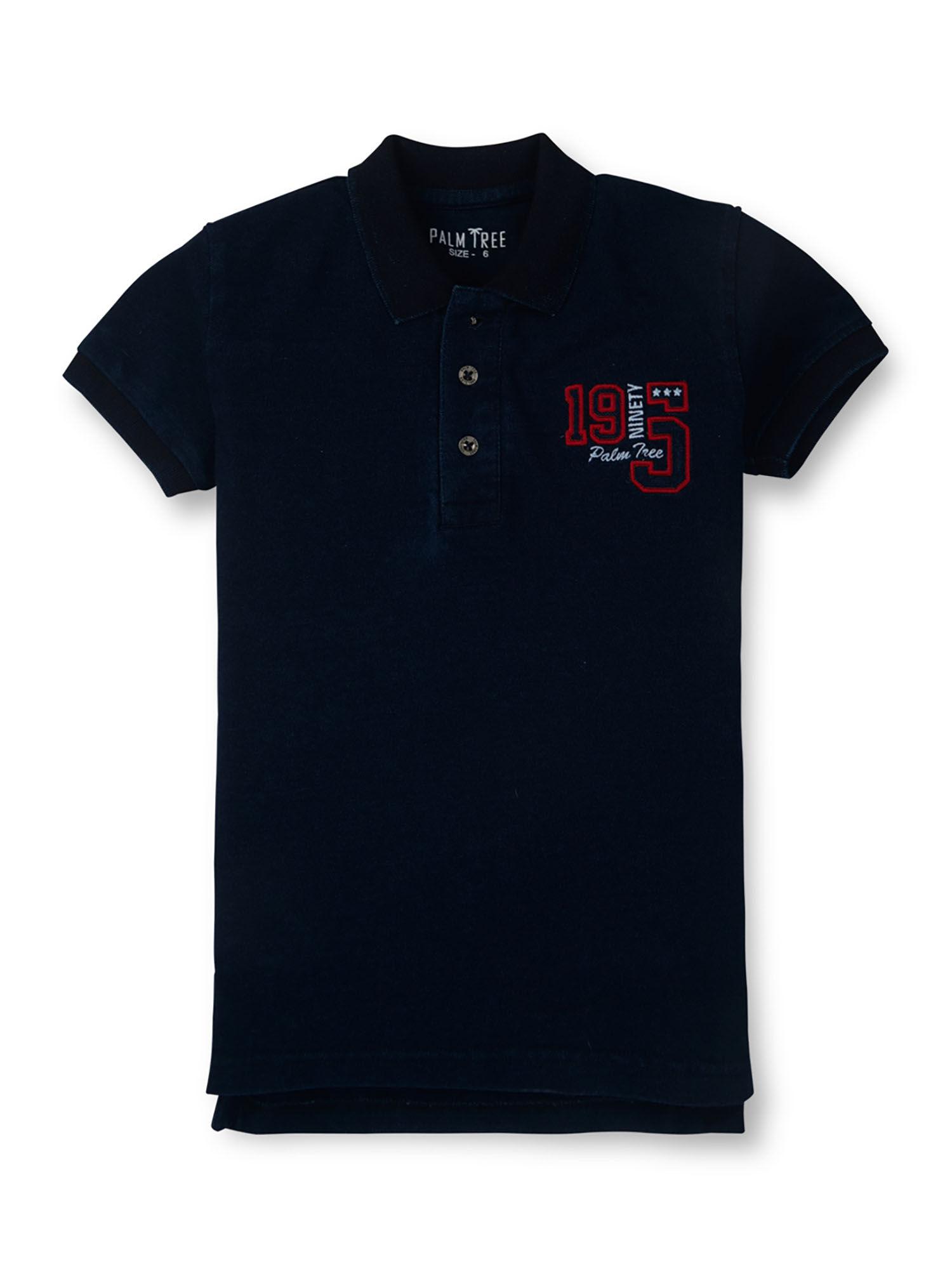 boys blue cotton solid half sleeves polo t-shirt