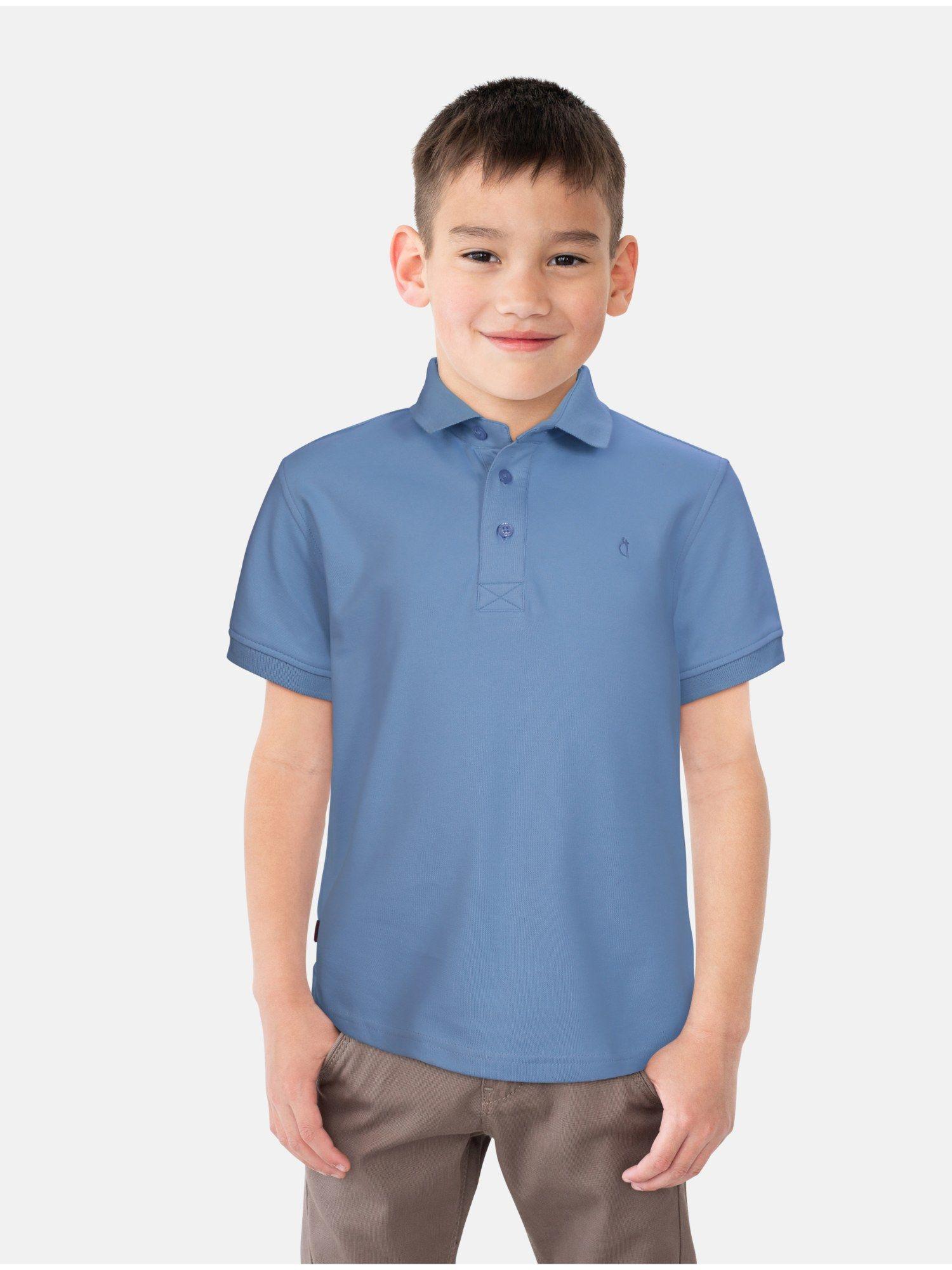 boys blue cotton solid-plain polo t-shirt half sleeves