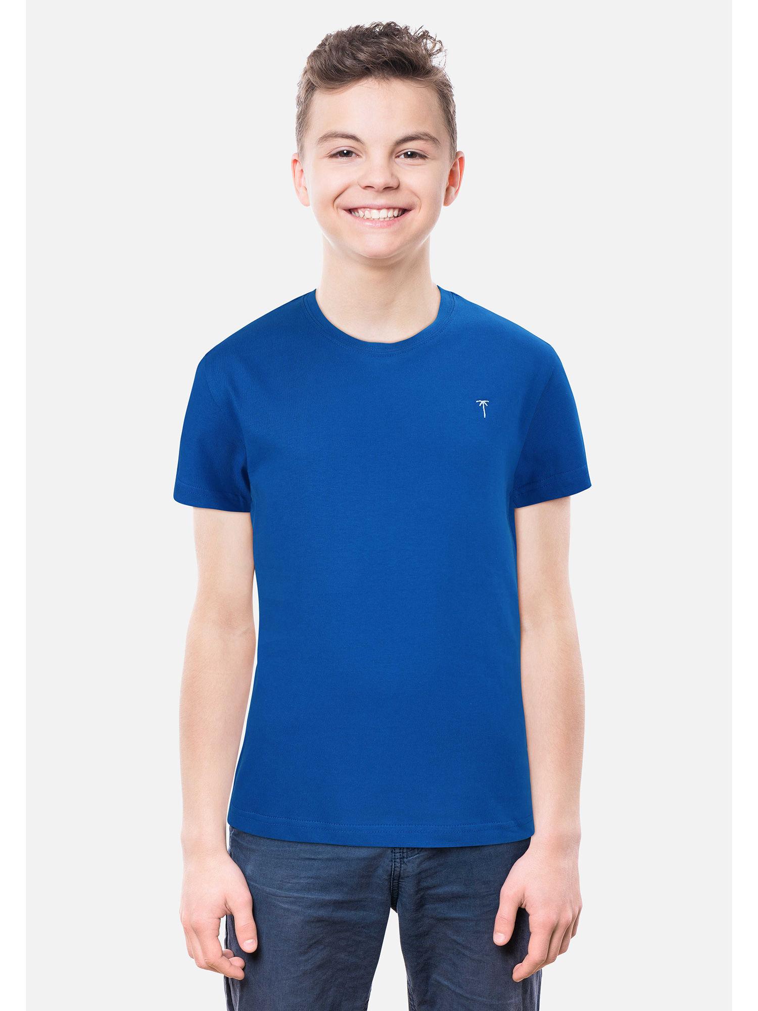 boys blue cotton solid t-shirt half sleeves