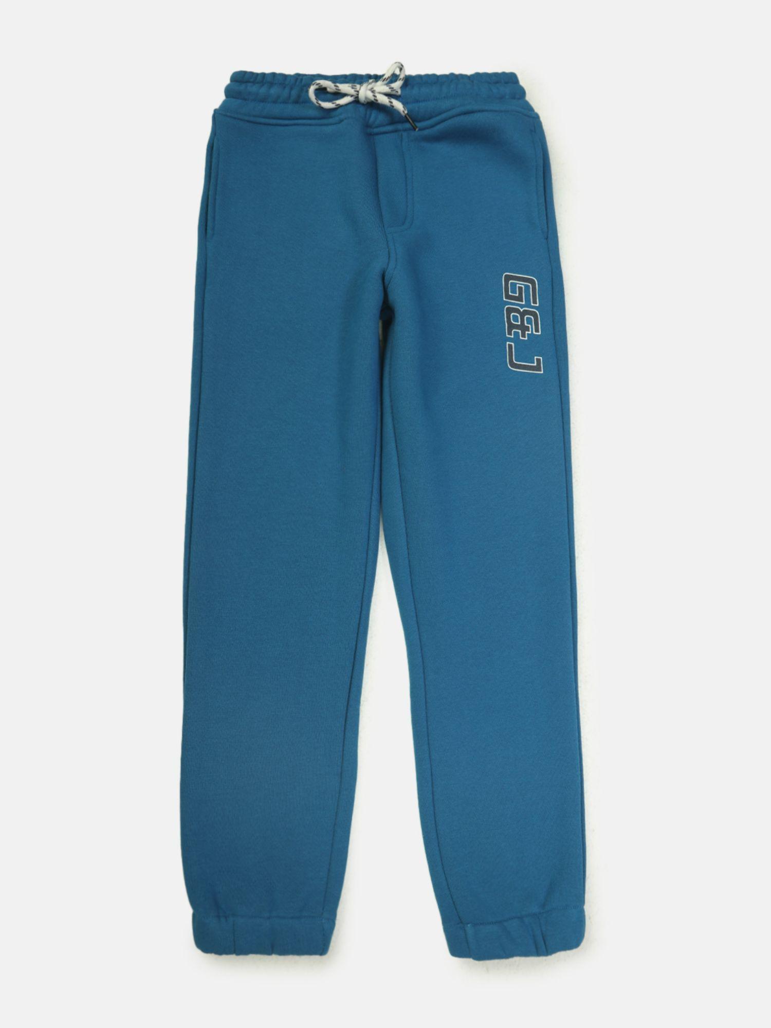 boys blue cotton solid trackpants