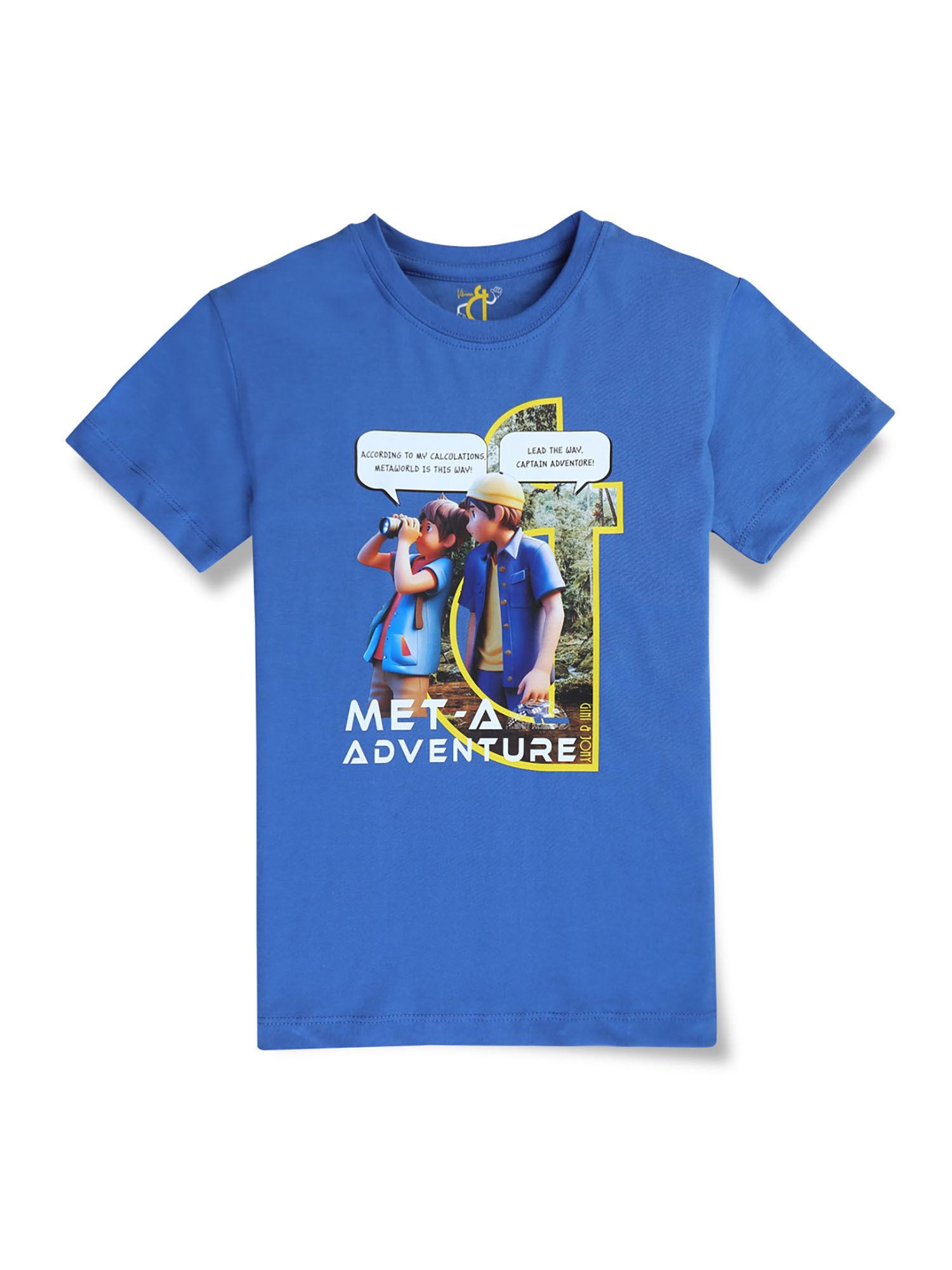 boys blue digital print cotton single jersey t-shirt half sleeves