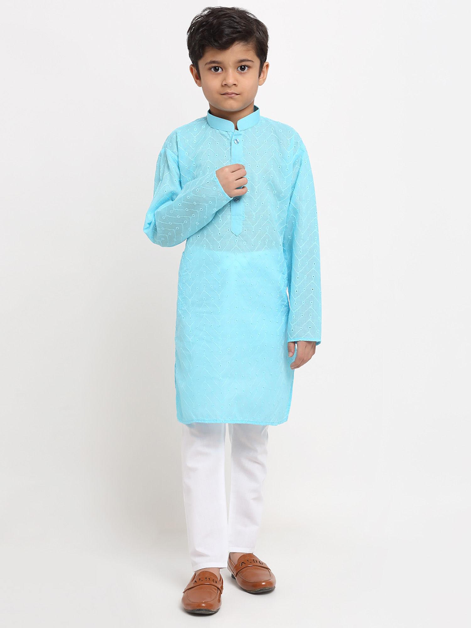 boys blue embroidered cotton kurta