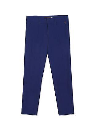 boys blue flat front solid trousers