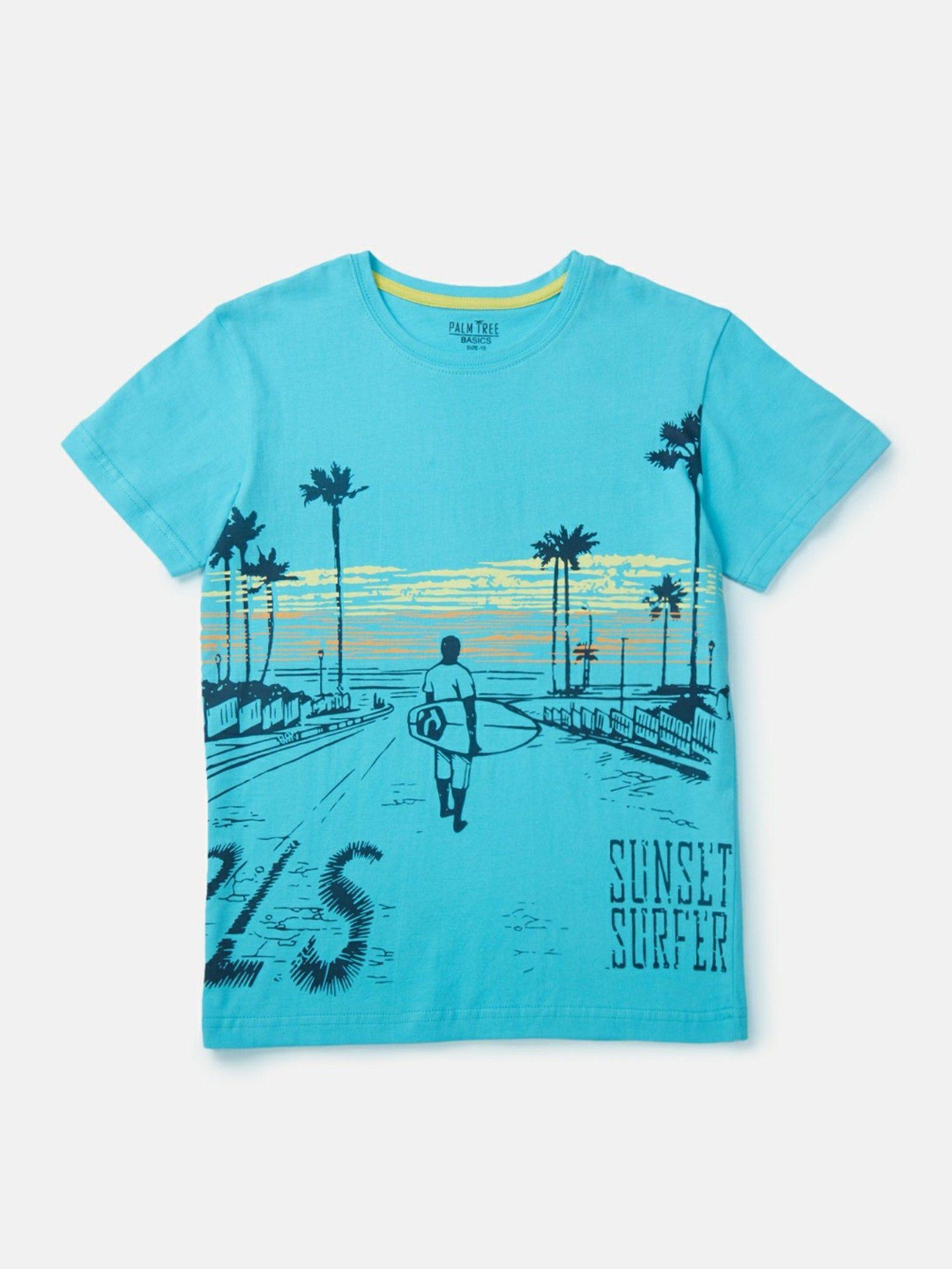 boys blue knitted printed t-shirt