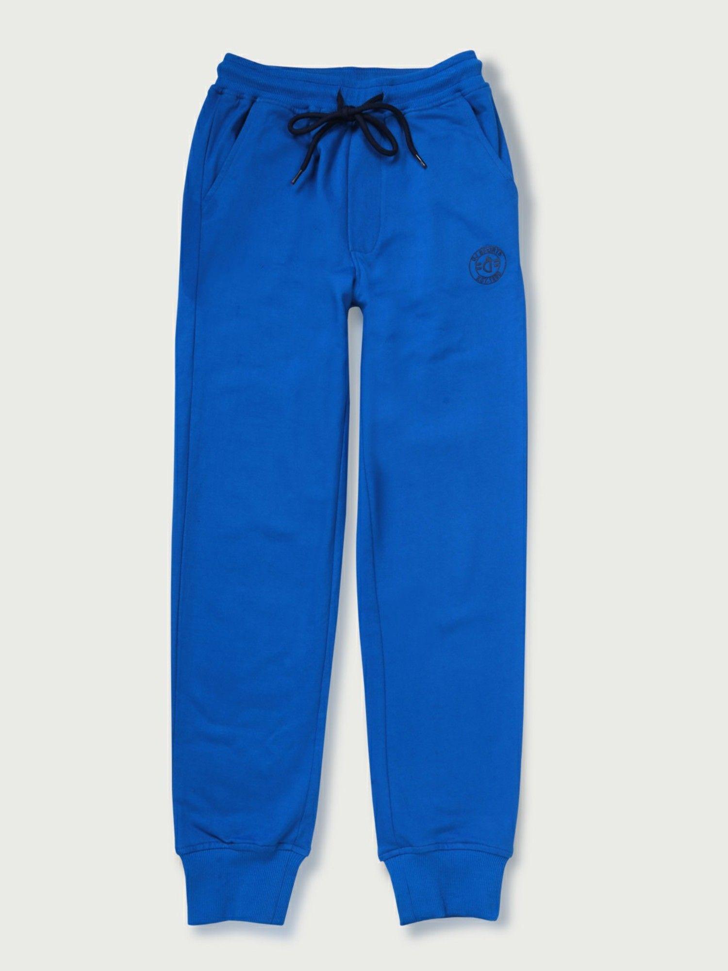 boys blue knitted solid track pant