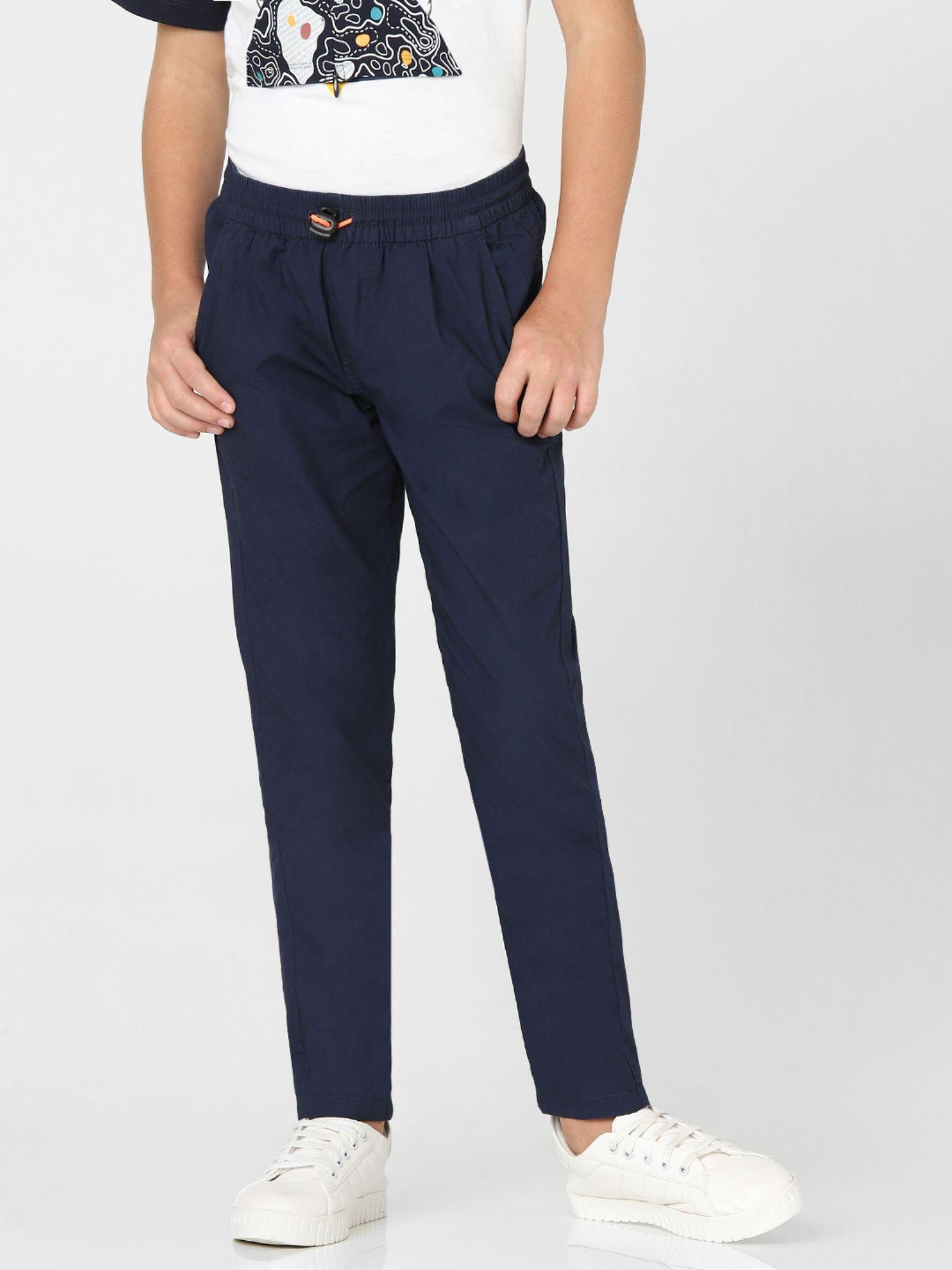 boys blue mid rise panelling pants