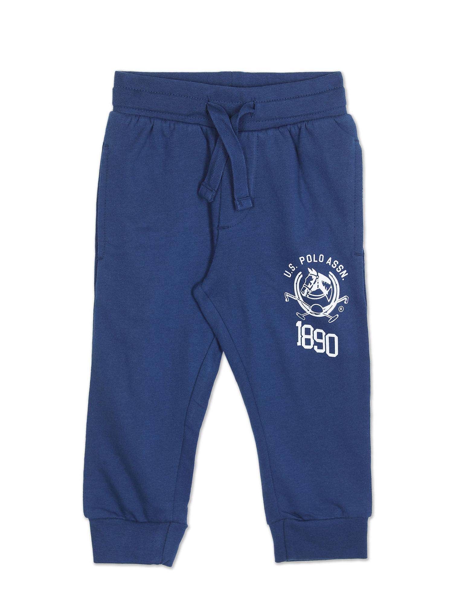 boys blue mid rise solid joggers - blue