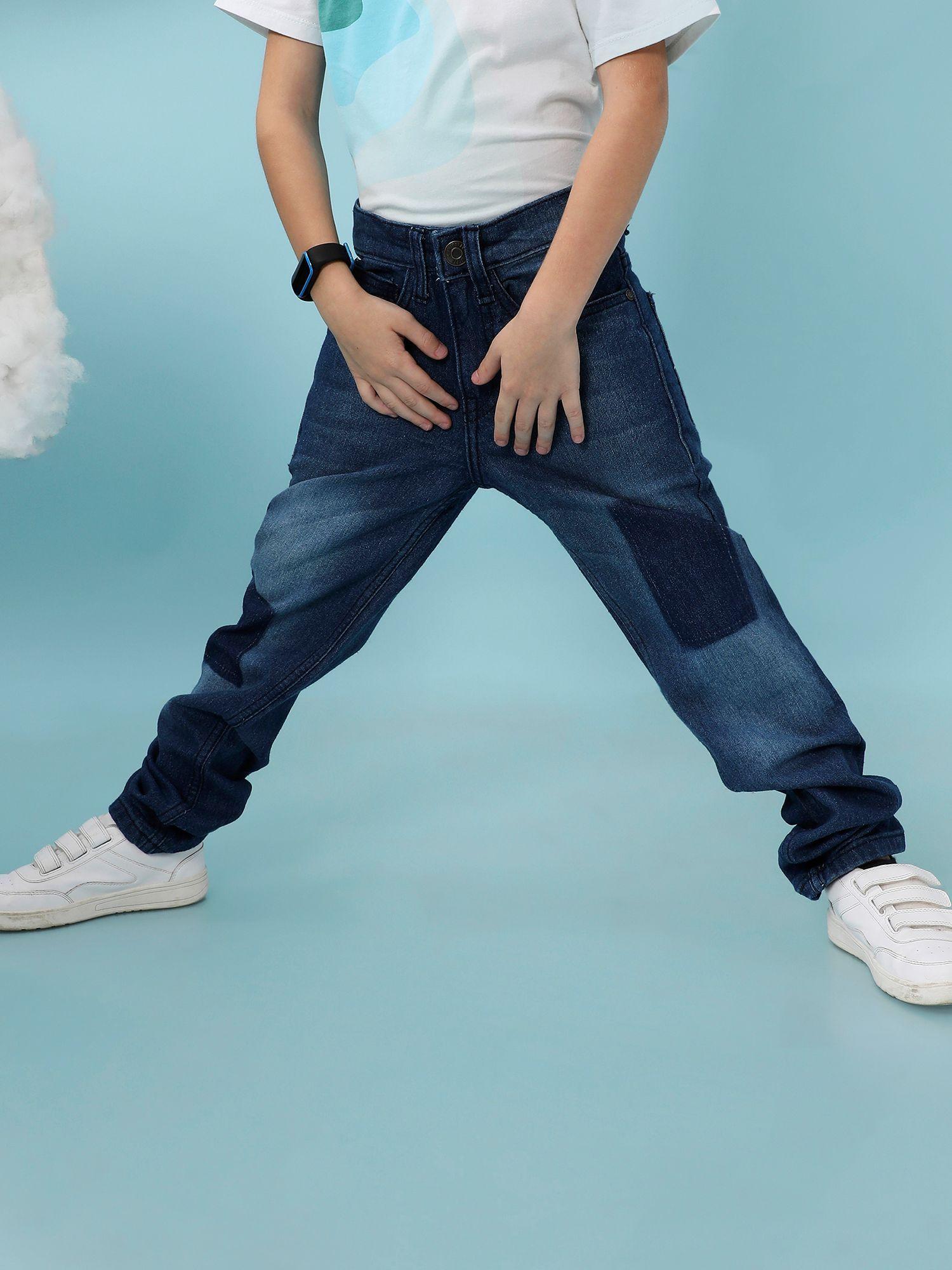 boys blue patched denim jeans