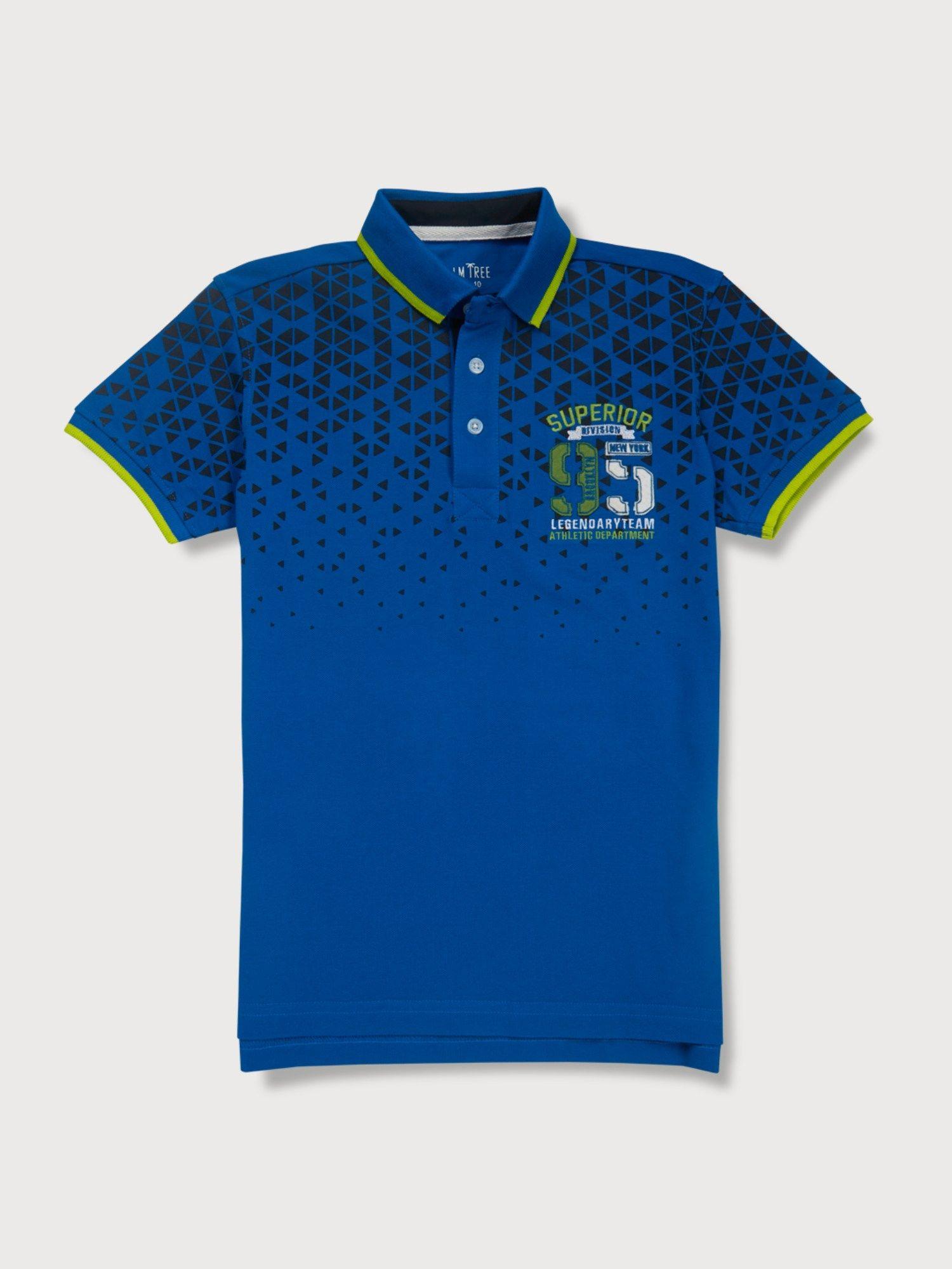 boys blue printed cotton polo t-shirt half sleeves