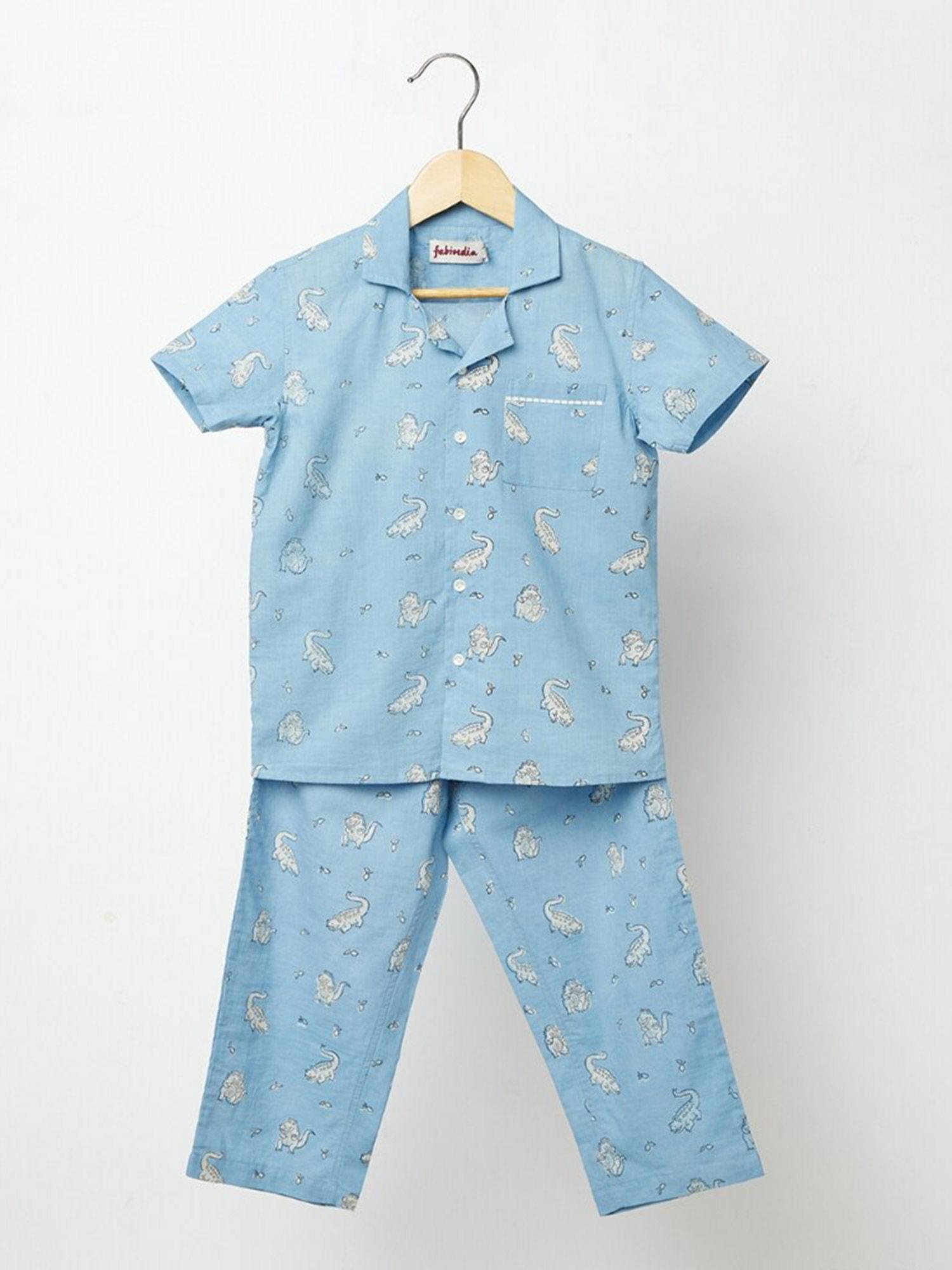 boys blue printed pajama set