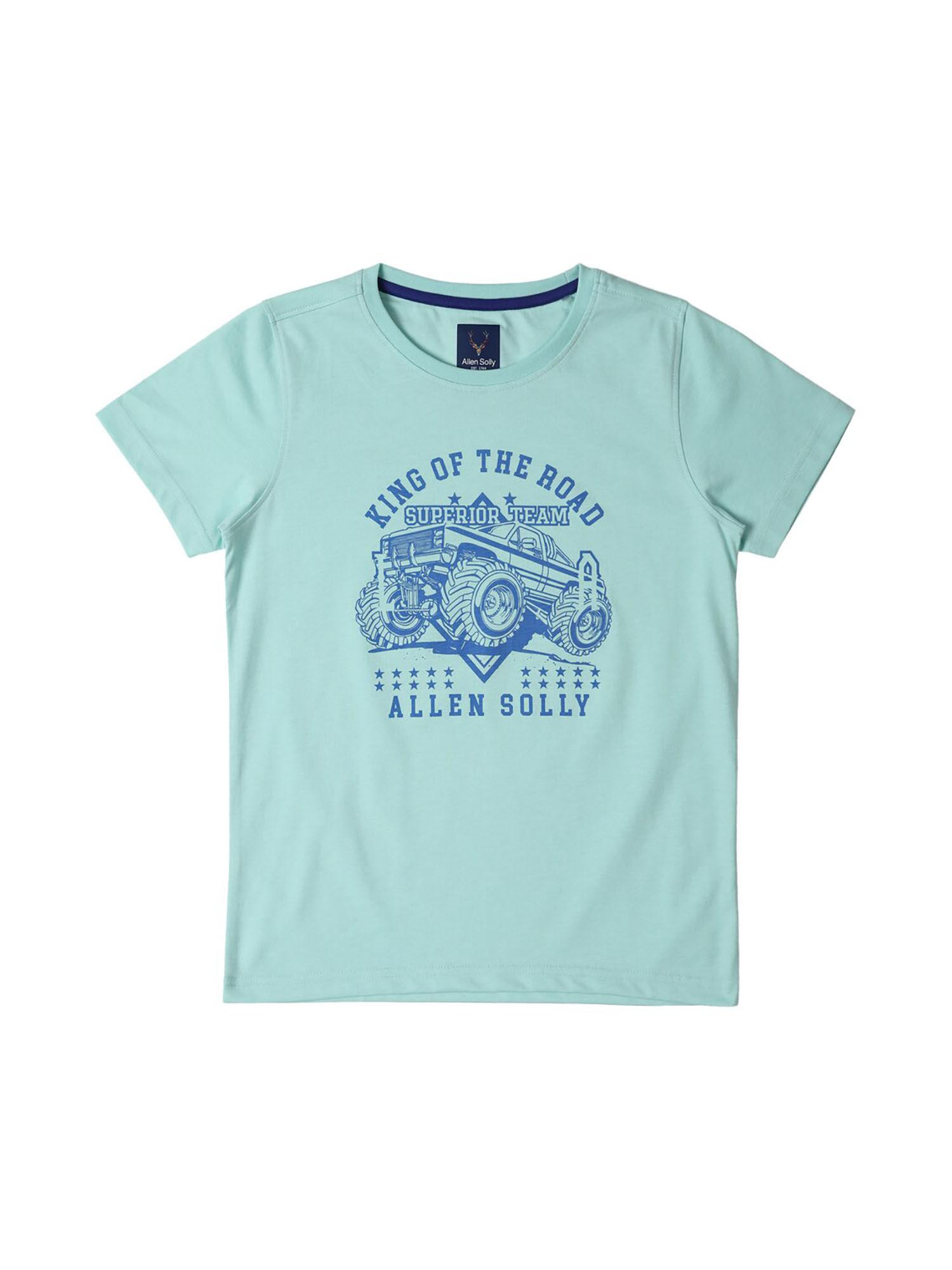 boys blue regular fit print crew neck t-shirt