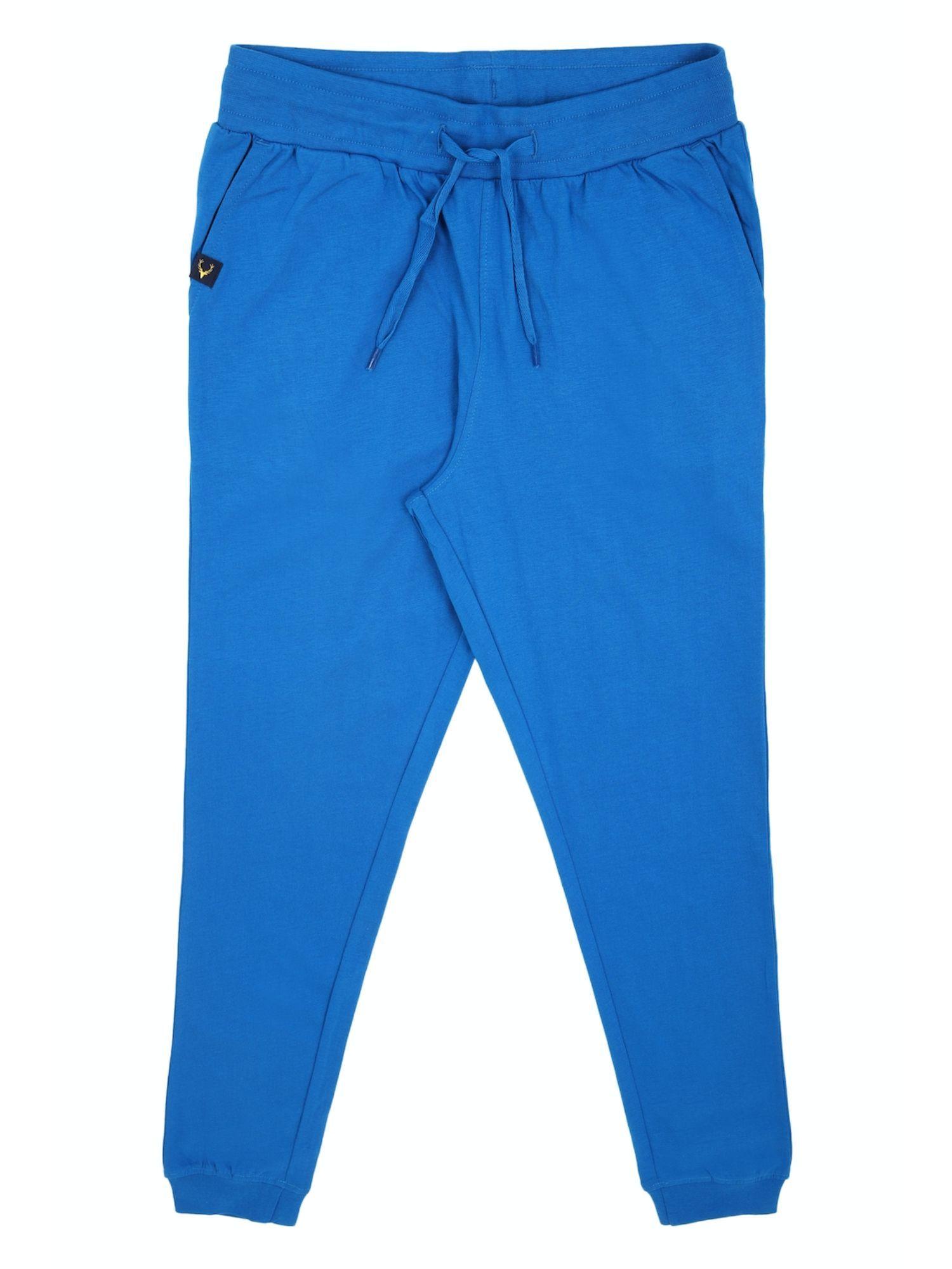 boys blue regular fit solid jogger pants blue