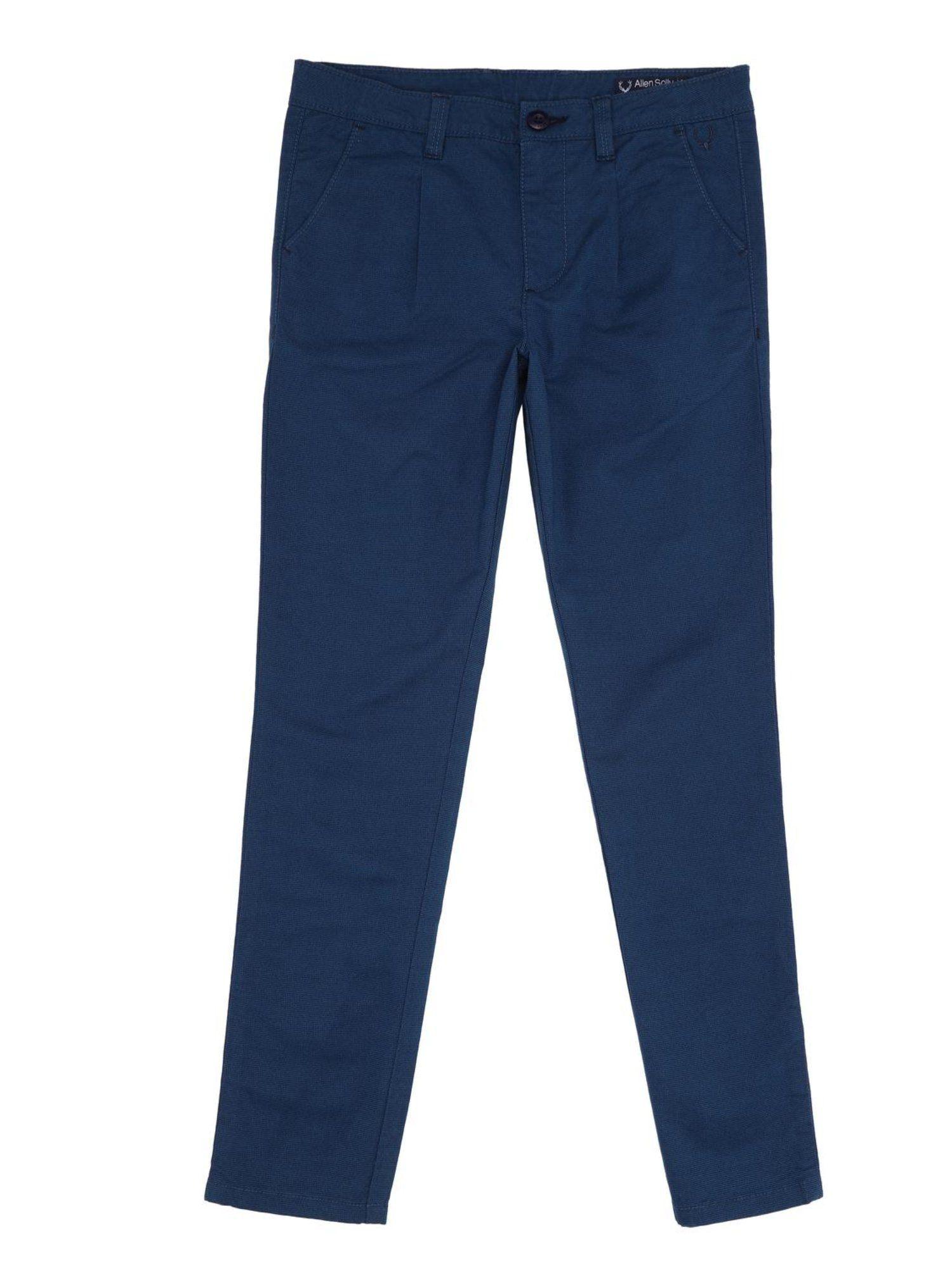 boys blue regular fit textured trousers
