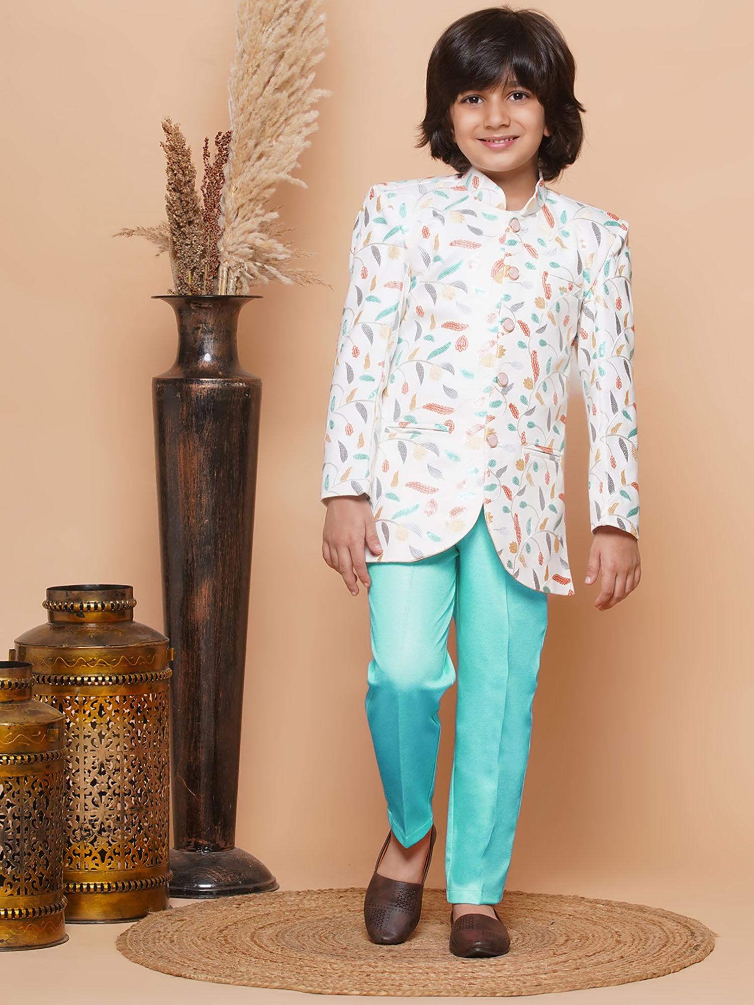 boys blue sherwani with pant (set of 2)