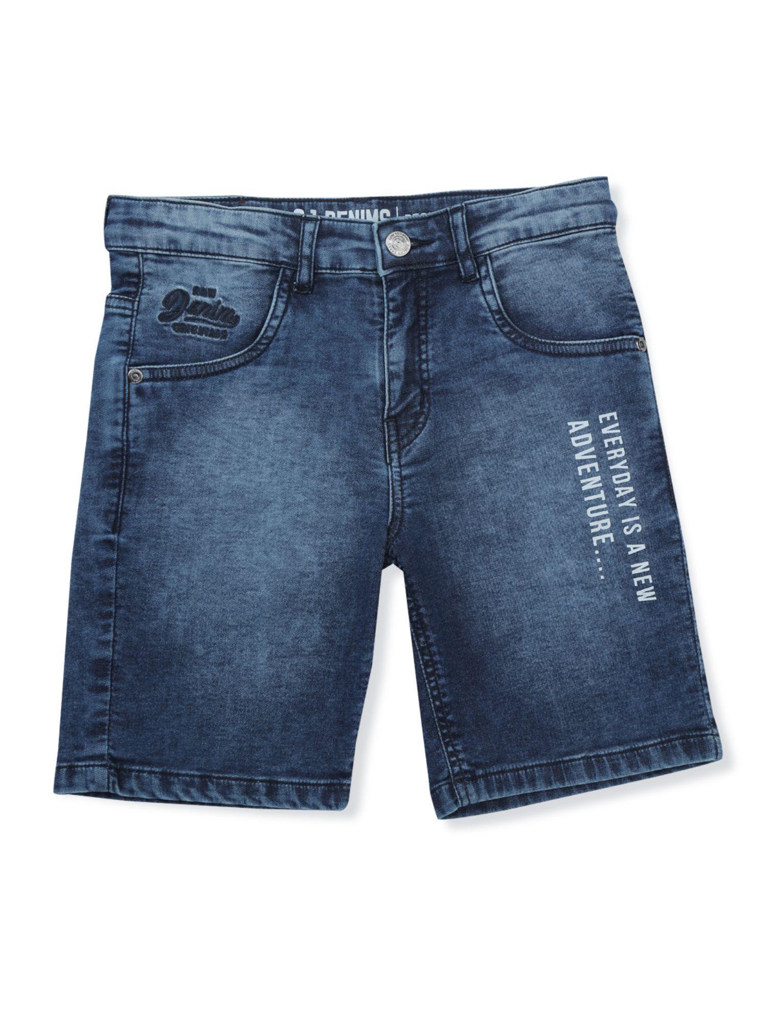 boys blue solid denim fixed waist shorts