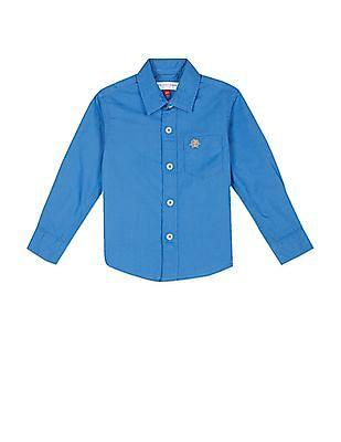 boys blue spread collar solid shirt