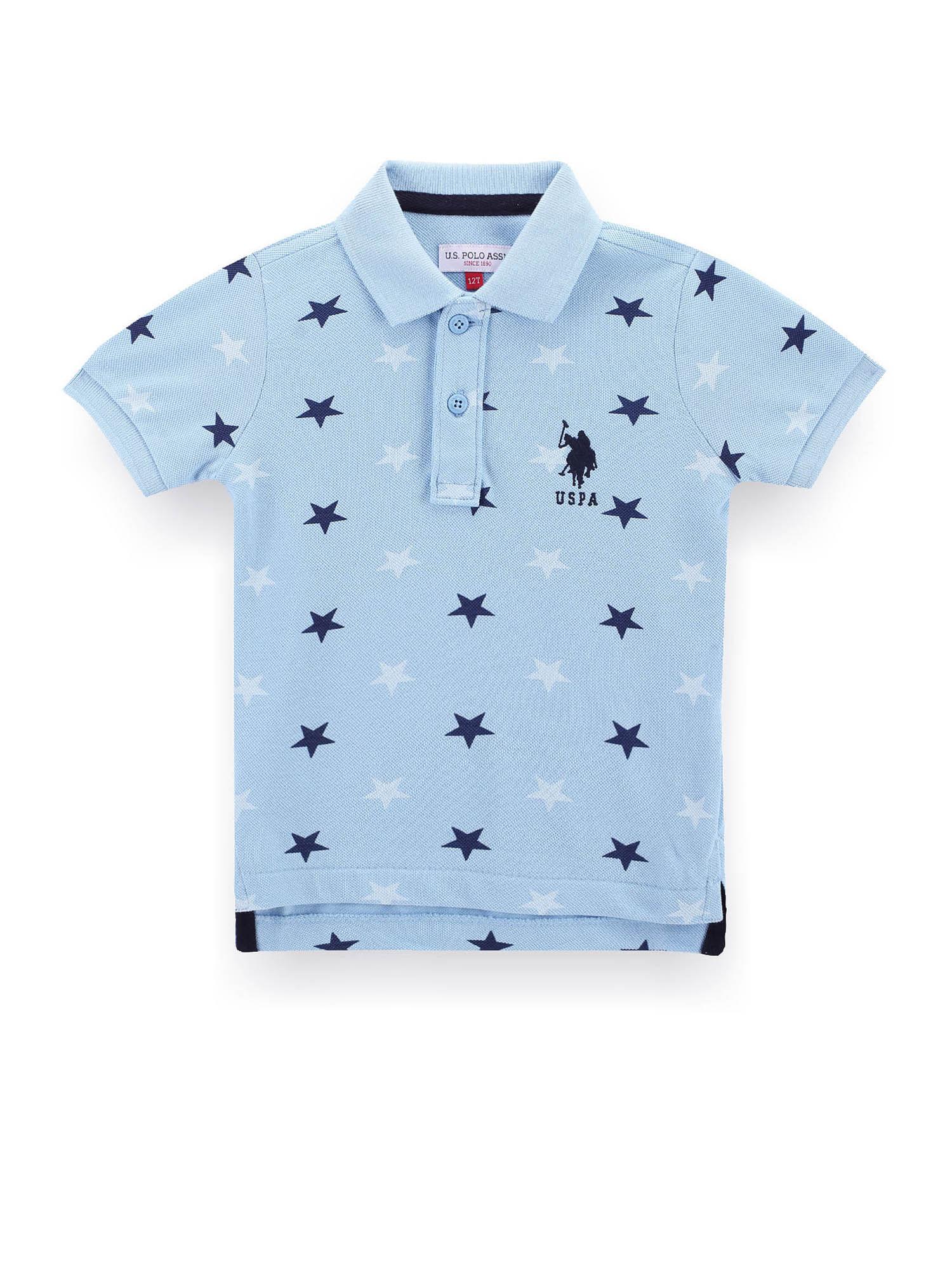 boys blue star print pique polo t-shirt