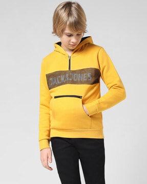 boys brand print hoodie with kangaroo pocket