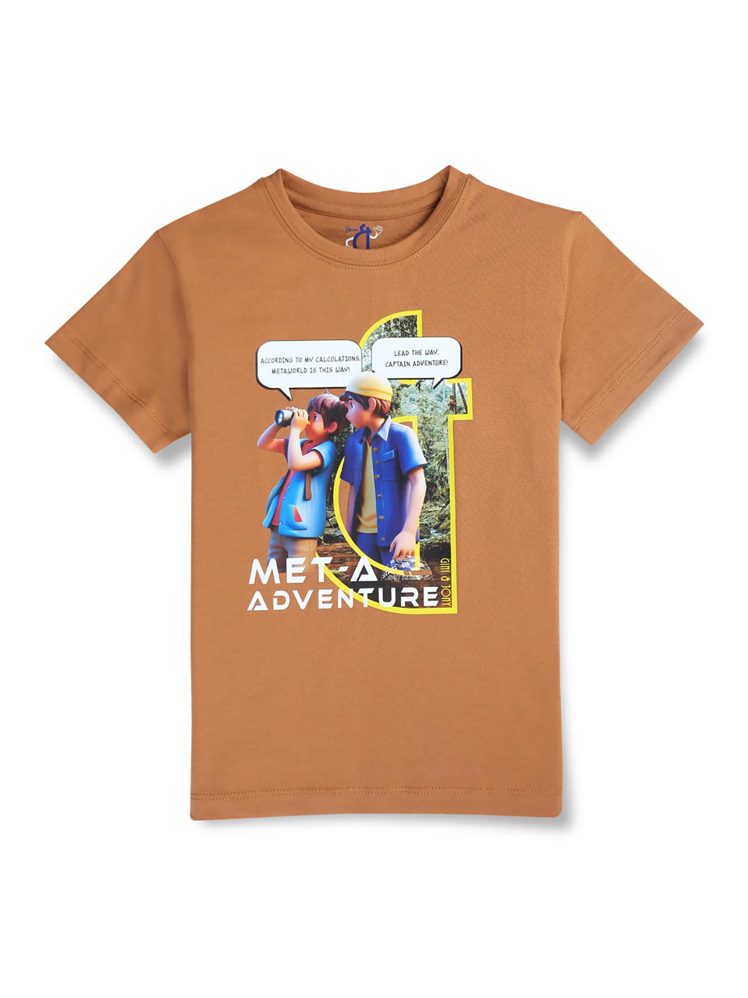 boys brown digital print cotton t-shirt half sleeves