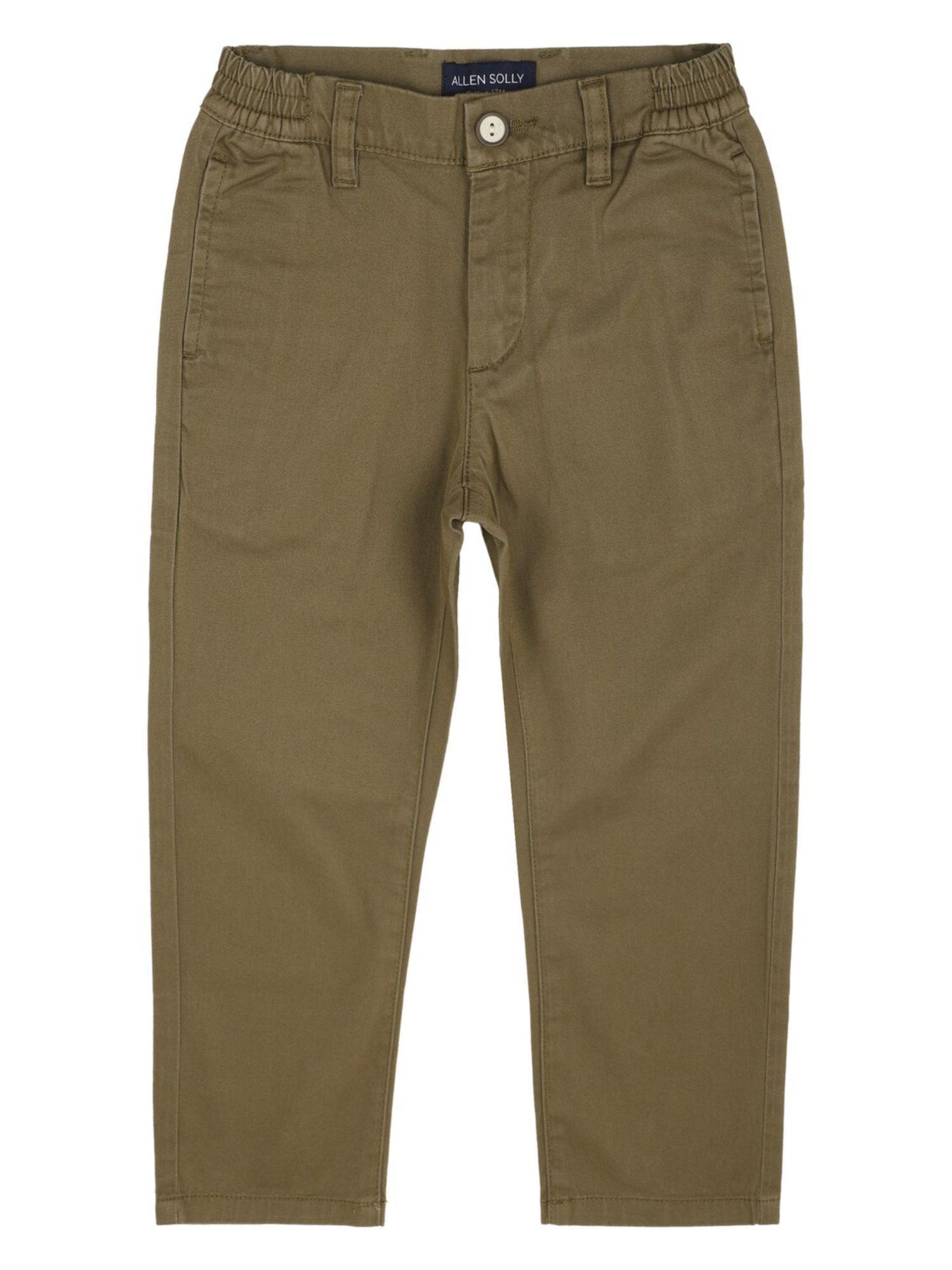 boys brown slim fit solid trousers