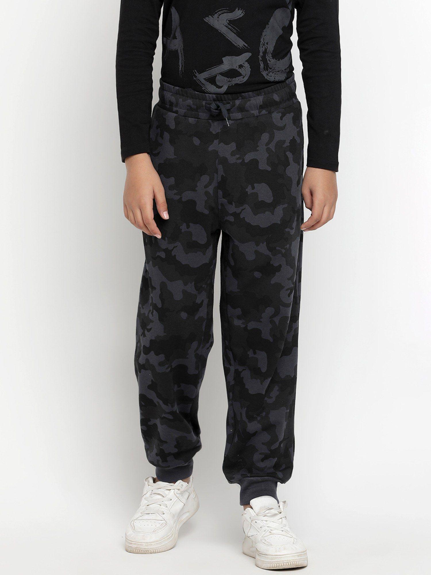 boys camouflage light weight cotton looper charcoal trackpant