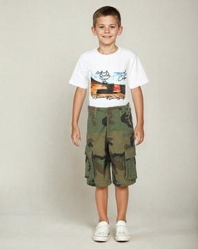 boys camouflage print cargo shorts with pocket styling