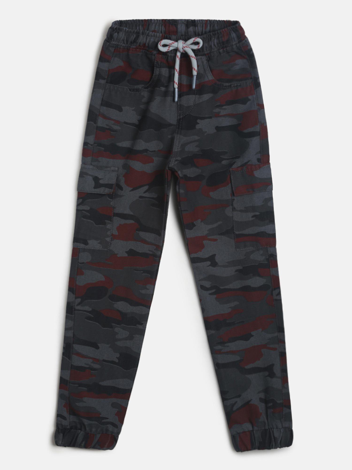 boys camouflage print grey lycra regular fit elasticated joggers