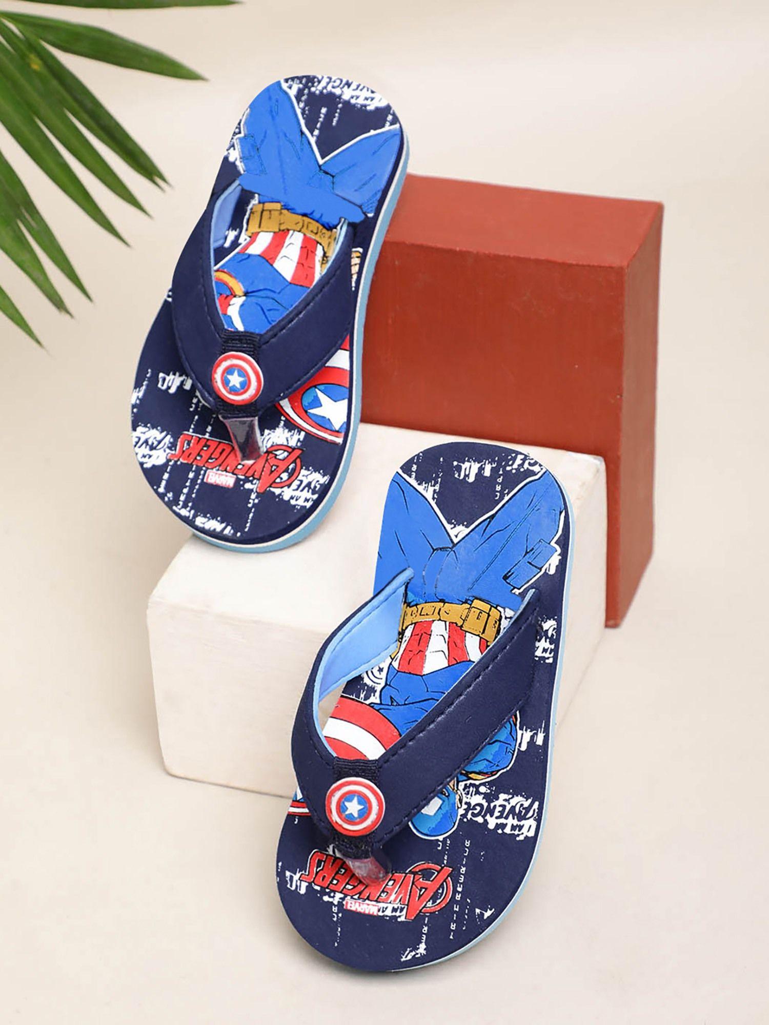 boys captain america printed navy blue soft cushion flipflops
