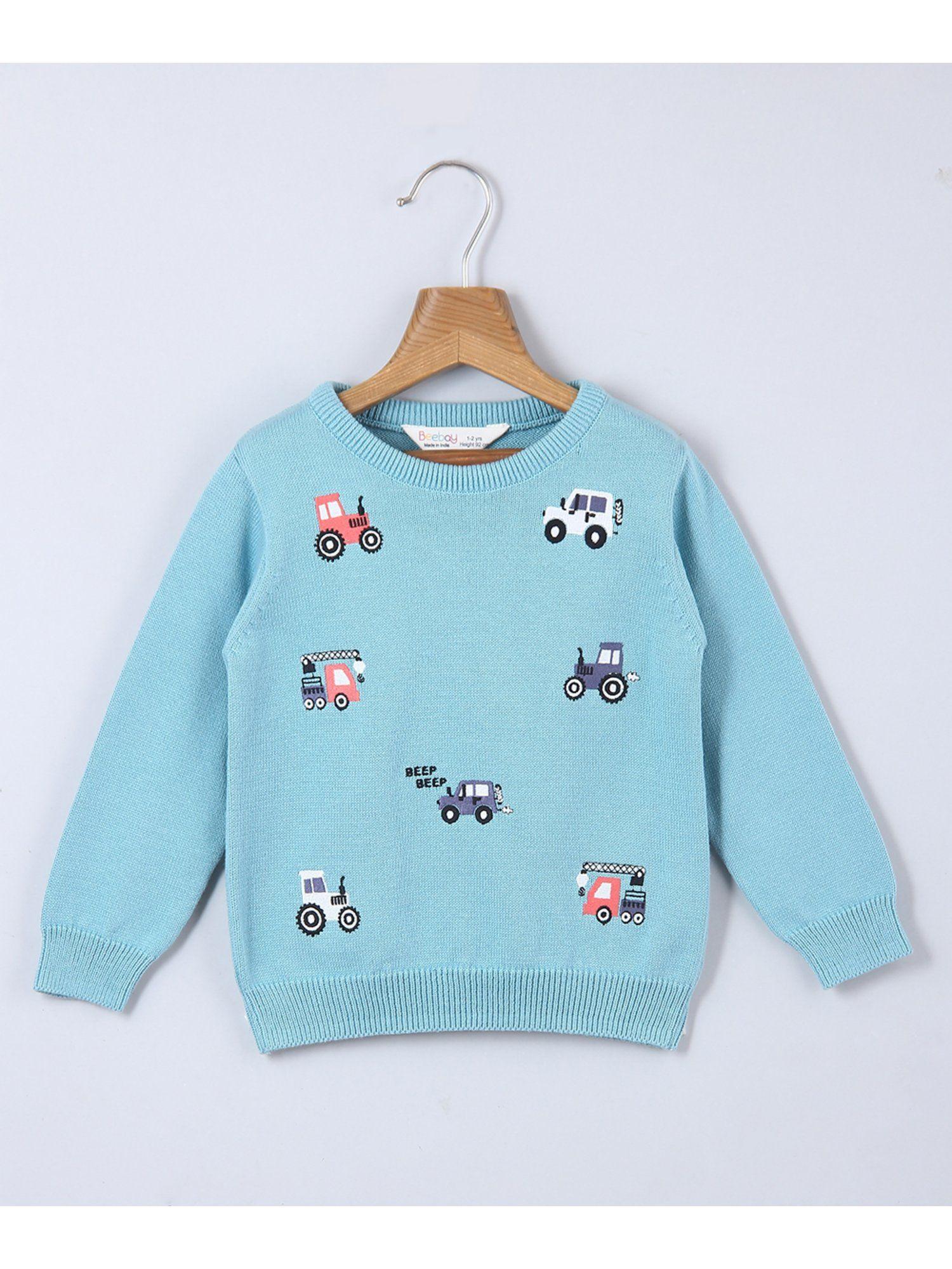 boys car embroidered blue sweater