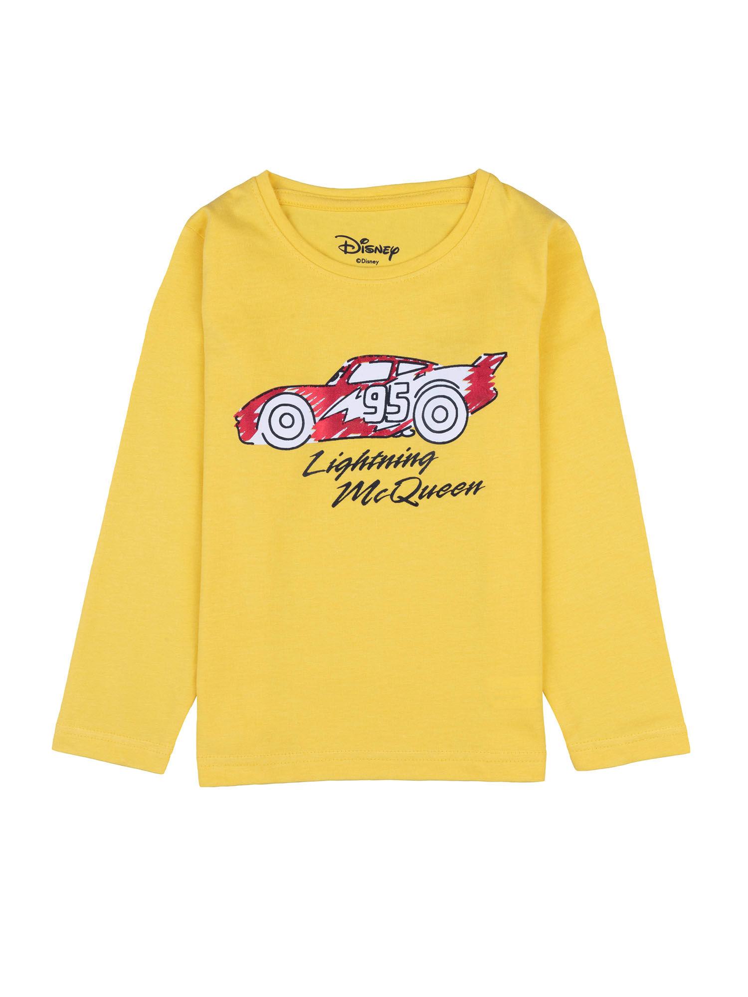 boys cars lightning mcqueen red foil print full sleeve cotton yellow t-shirt