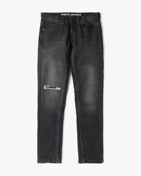 boys cashed lightly washed distressed slim fit jeans