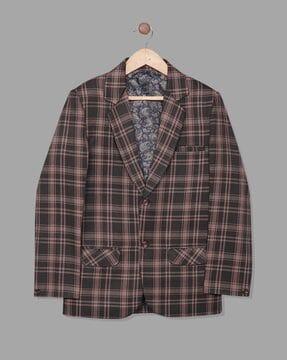 boys checked blazer with welt pocket & button closure