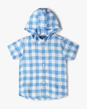 boys checked hooded shirt