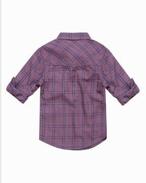 boys checked regular fit shirt with buttoned flap pockets