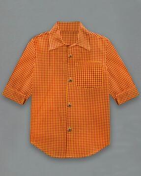 boys checked regular fit shirt with patch pocket